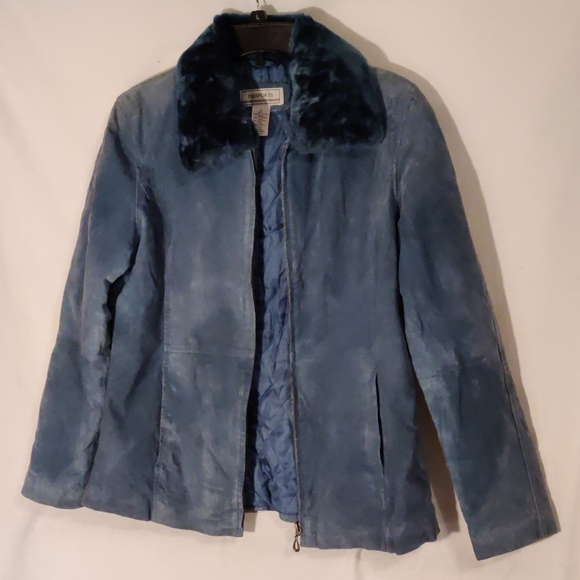 Passport Jackets & Coats Passport Genuine Leather Blue Faux Fur